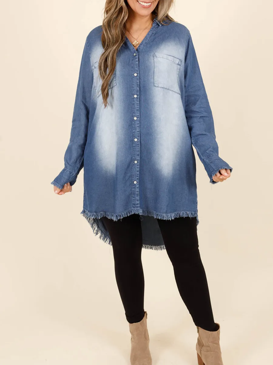 Tassel pocket washed denim shirt