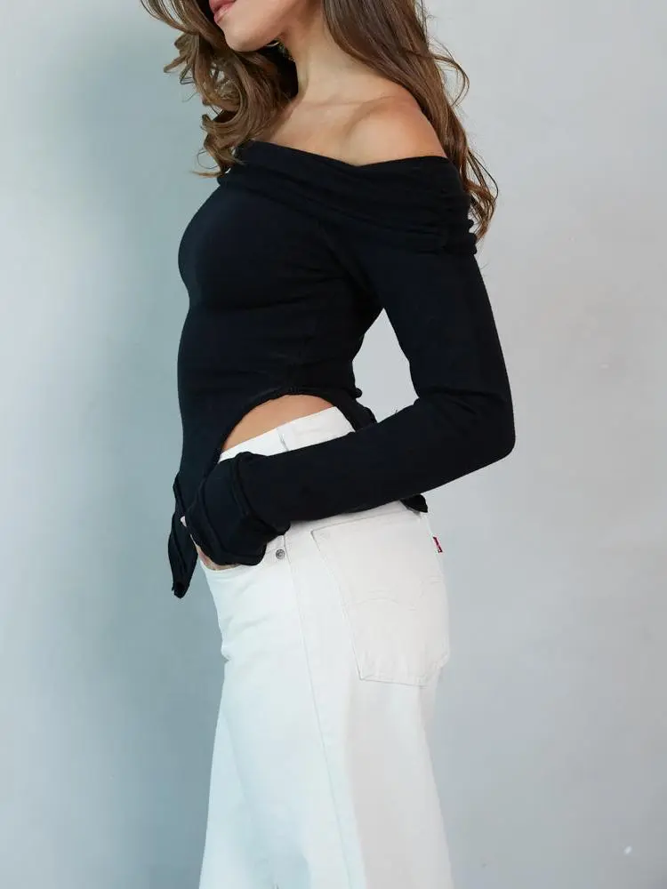 Off the Shoulder Asymmetrical Sweater Top