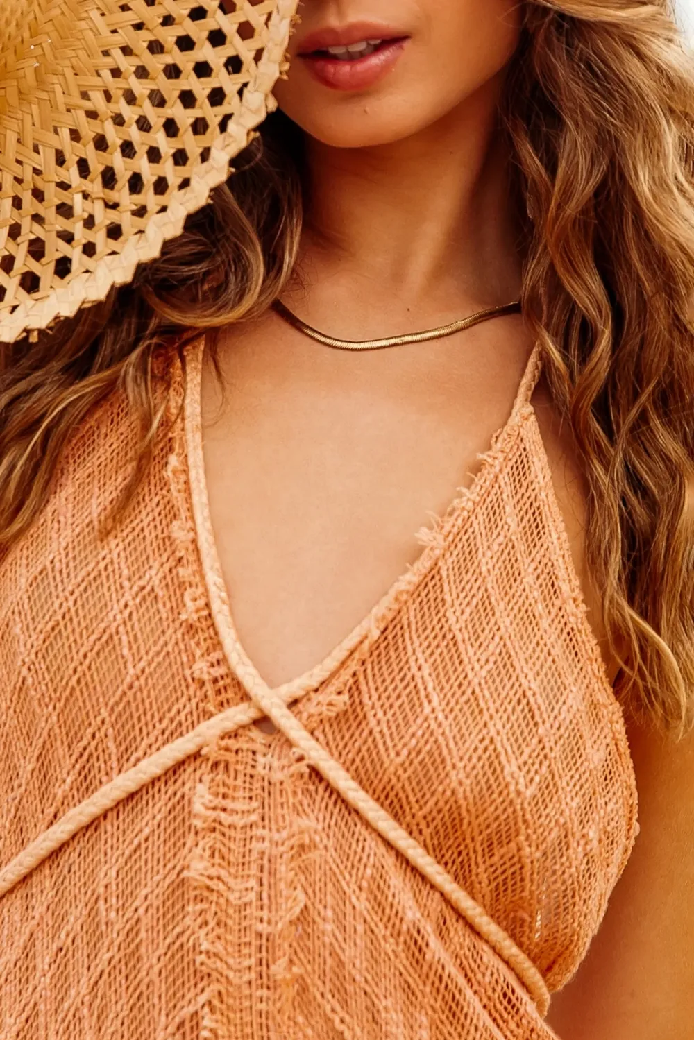 Light Brown Crochet Detail Maxi Dress