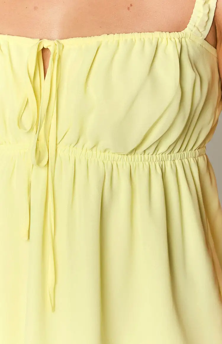 Yellow Square Neck Babydoll Mini Dress
