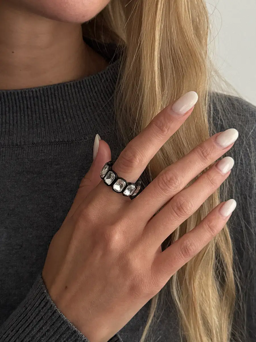 Geometric Rhinestone Alloy Ring