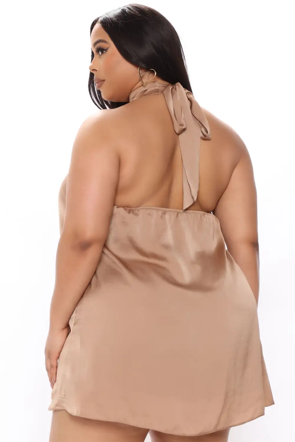 Jenine Satin Mini Dress - Mocha