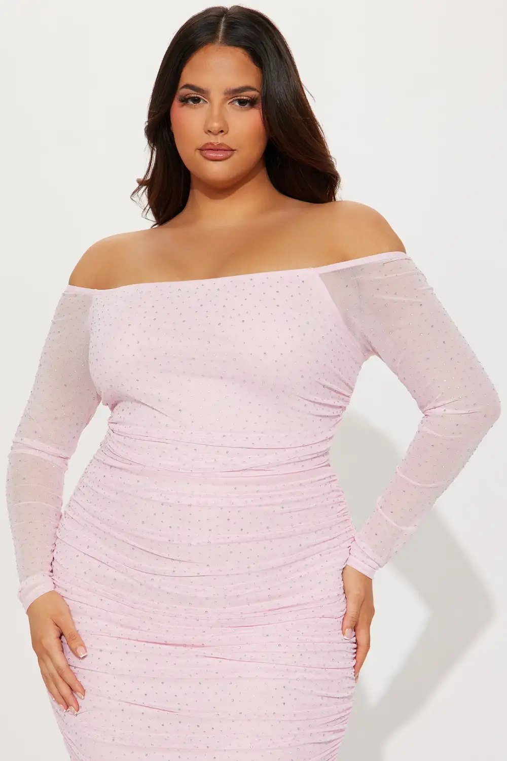 Amber Off Shoulder Midi Dress - Pink