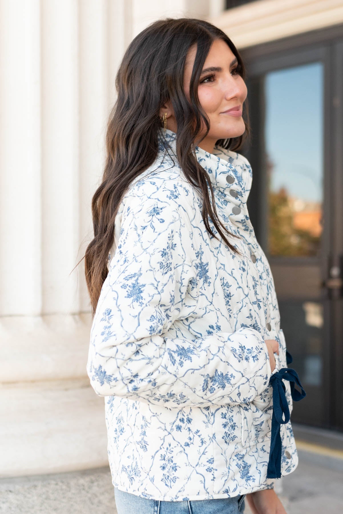 Jadah Cream Floral Printed Jacket