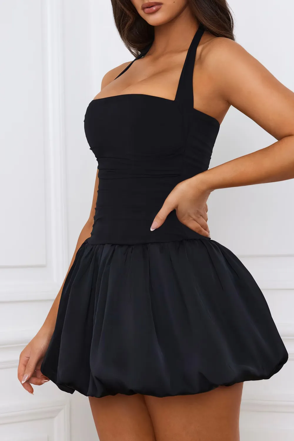 Playful Mini Bubble Skirt Halter Neck Dress