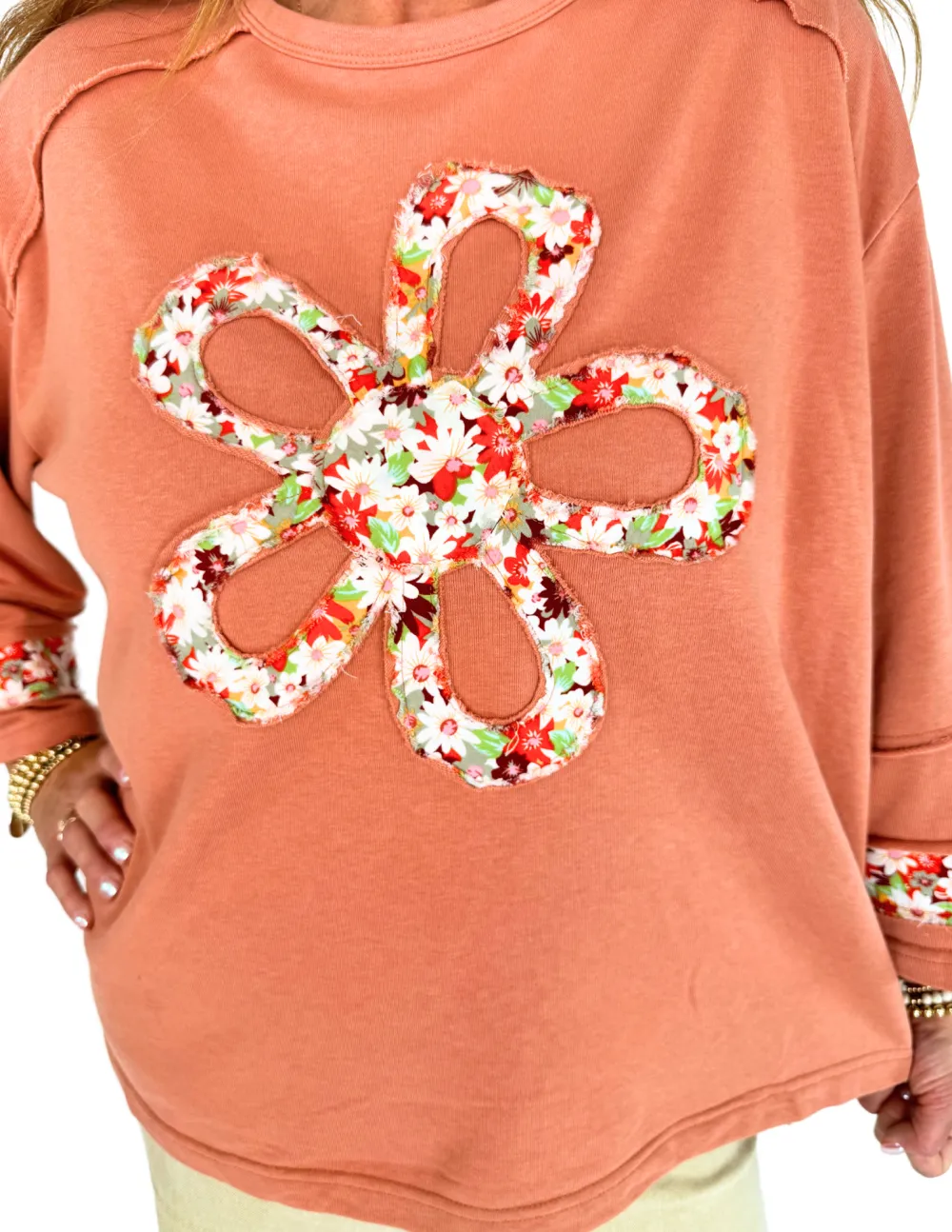 Hallie Flower Patch Top - Chai