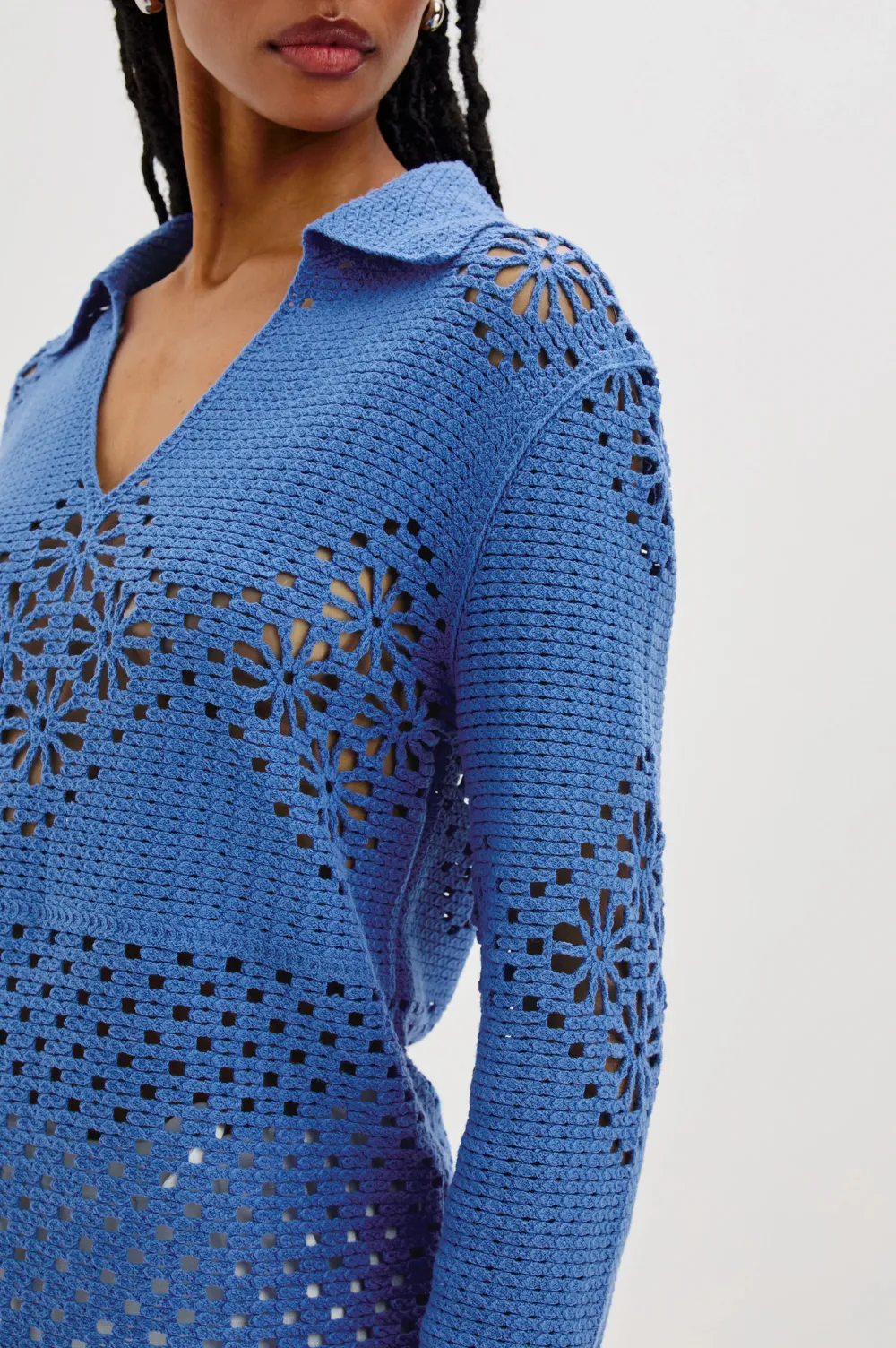 Open-Weave Mesh Knitted Crew-Neck Sweater