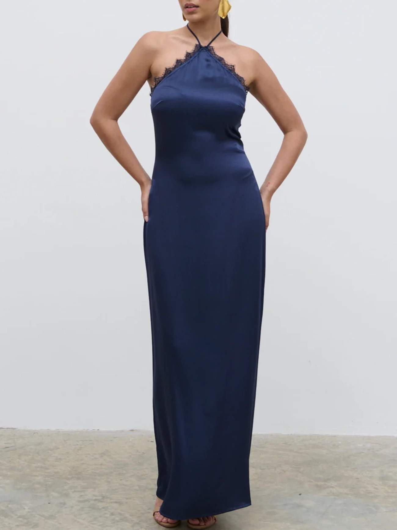 Lace Trim Halter Maxi Dress