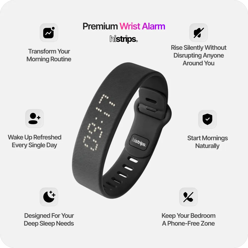 Silent Vibrating Alarm Clock – Wrist-Worn Wake-Up Device for Heavy Sleepers, Won't Disturb Your Partner, 2 Intensity Levels, Up to 3 Alarms, 14+ Day Rechargeable Battery
