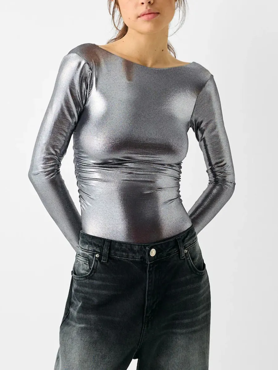 Body Manga Larga Frunce Lateral