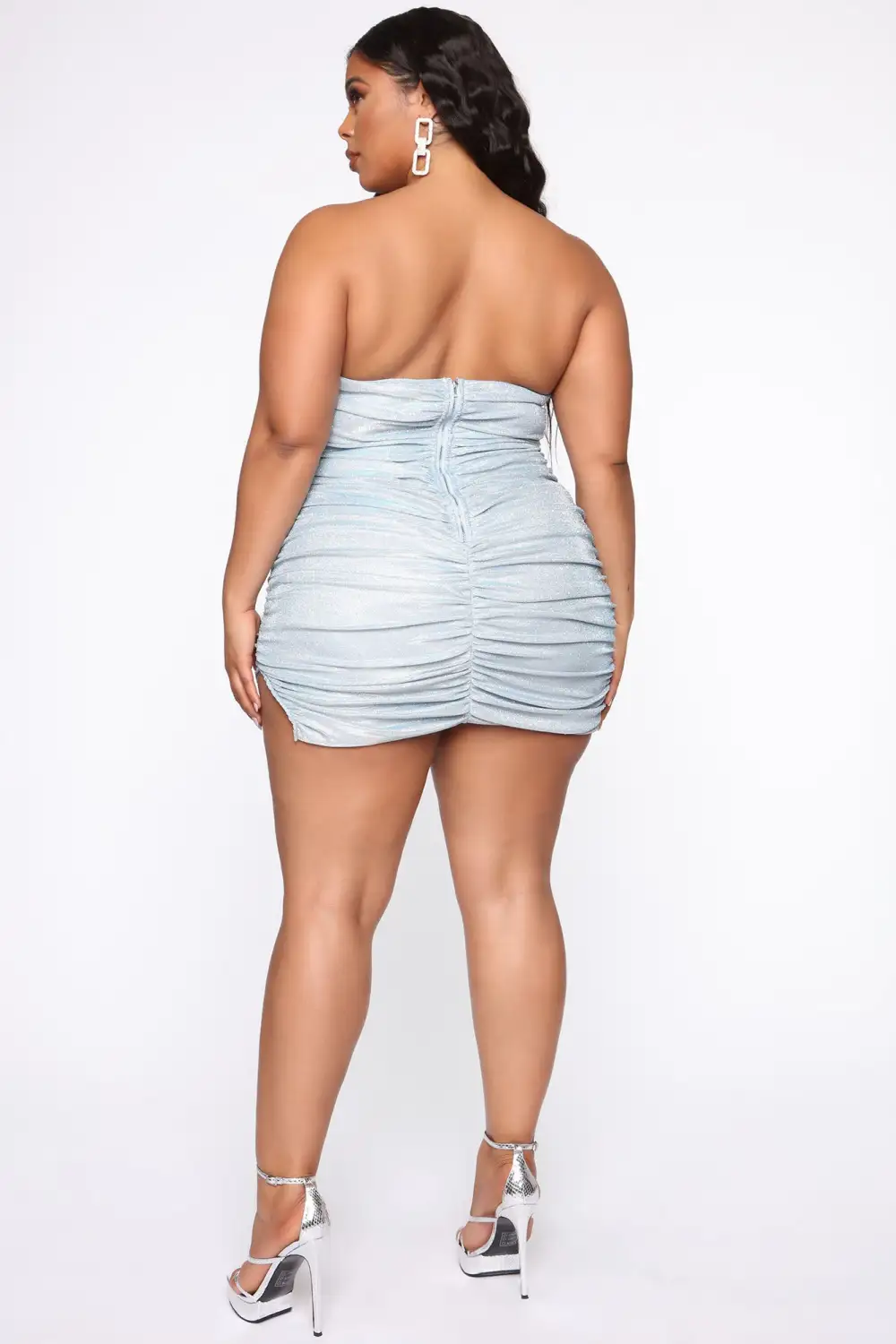 Baddie Metallic Mini Dress - Light Blue
