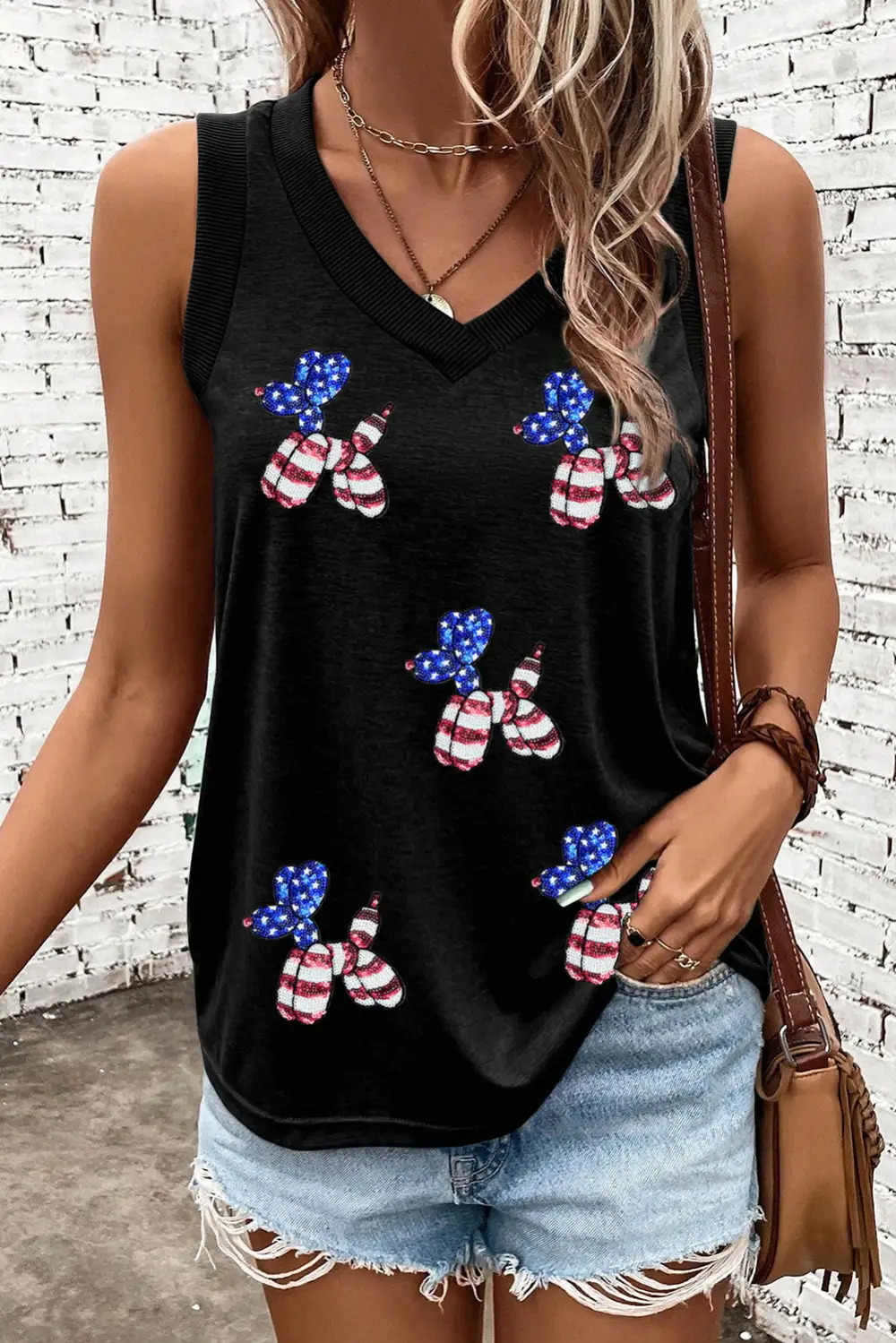 Pattern Sequined Balloon Dog Graphic Loose Tank Top