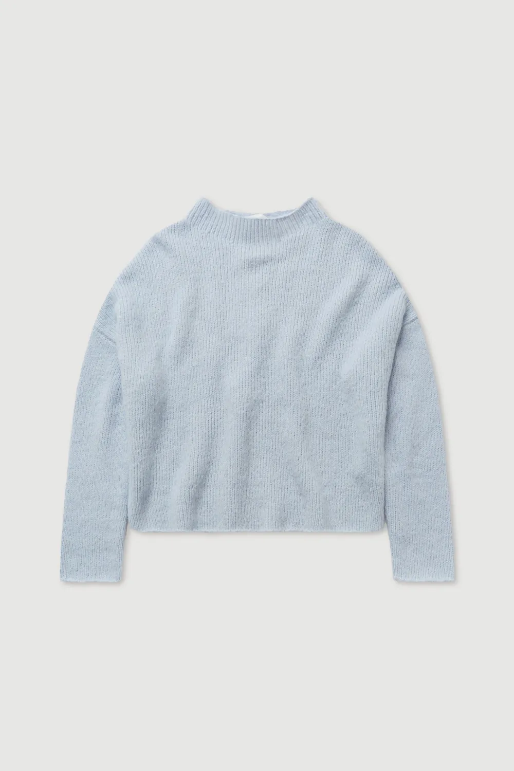 Loose Knit Sweater With Shoulder Drop And Stand Up Collar