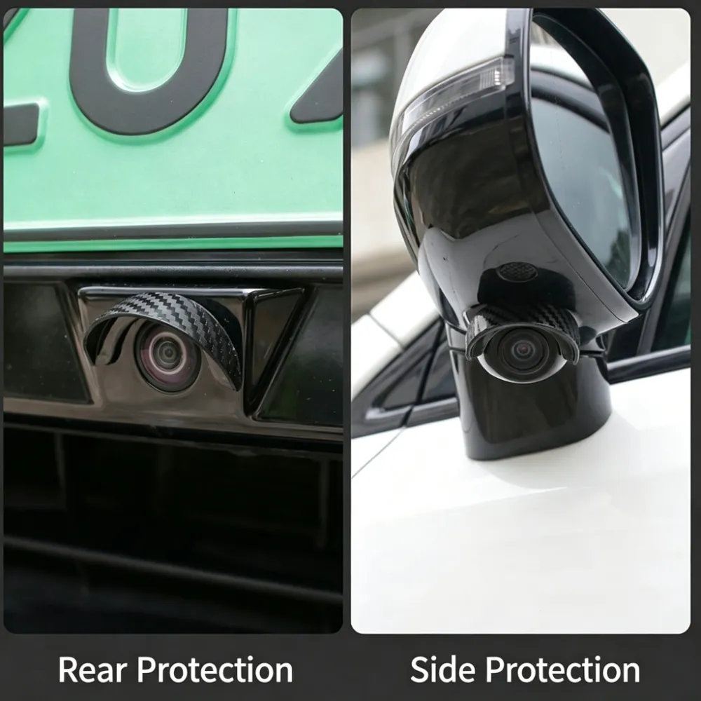 4-Pack Car Rear View Camera Rain Covers, Soft PVC Sun Shade Hoods, Reverse Backup Camera Waterproof Protective Covers, Rain & Sun Visor Accessories for Side & Rear Car Cameras