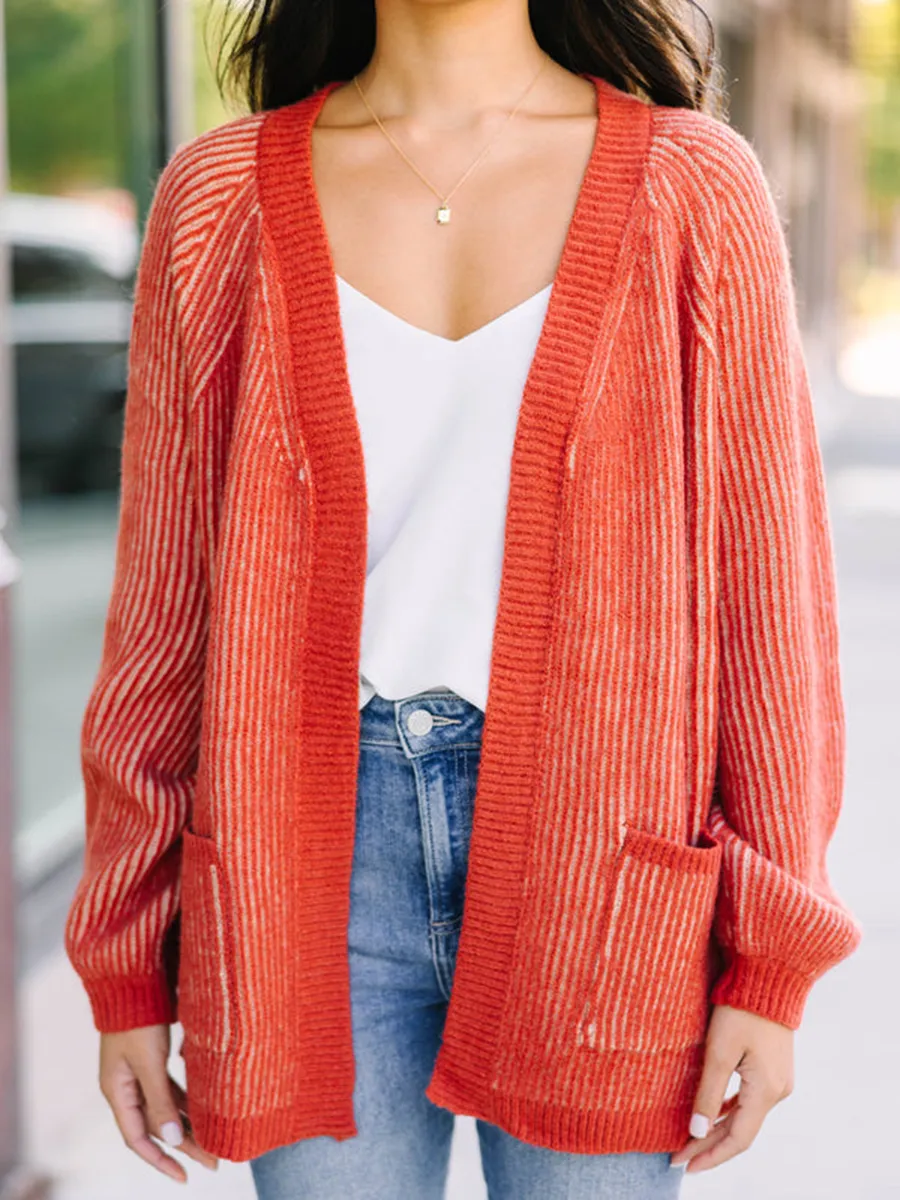 Orange Ribbed Cardigan