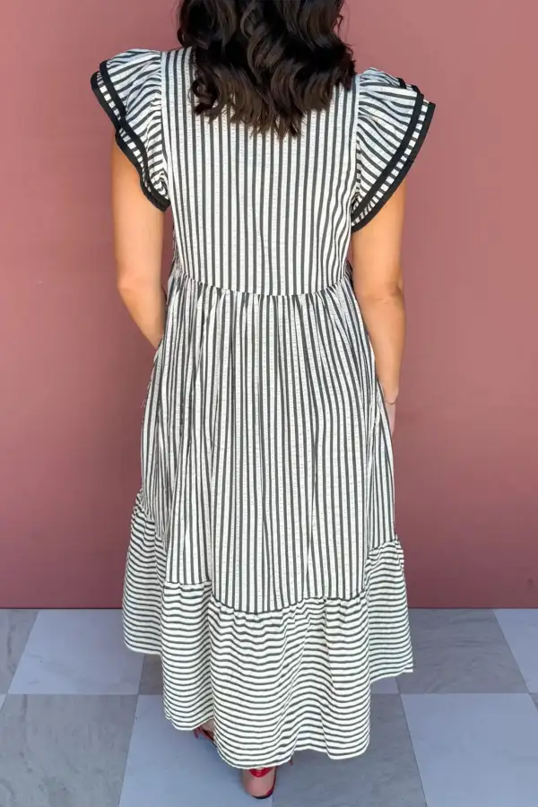 Layered Striped V-Neck Maxi Dress