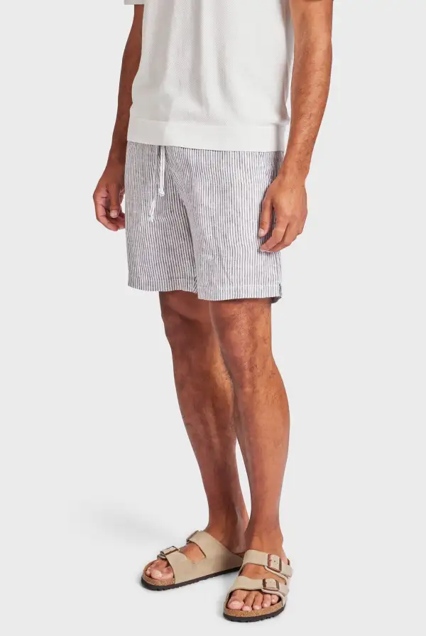 Stripe Riviera Linen Short- Smoke pine