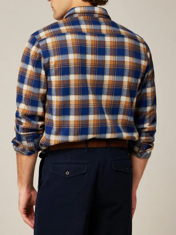 Brown And Navy Plaid Long Sleeve Shirt