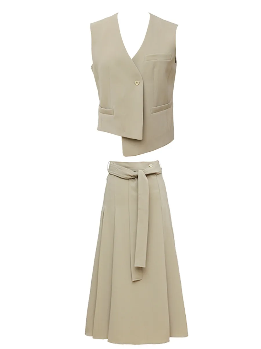 Women's Waistcoat Simple Skirt Set