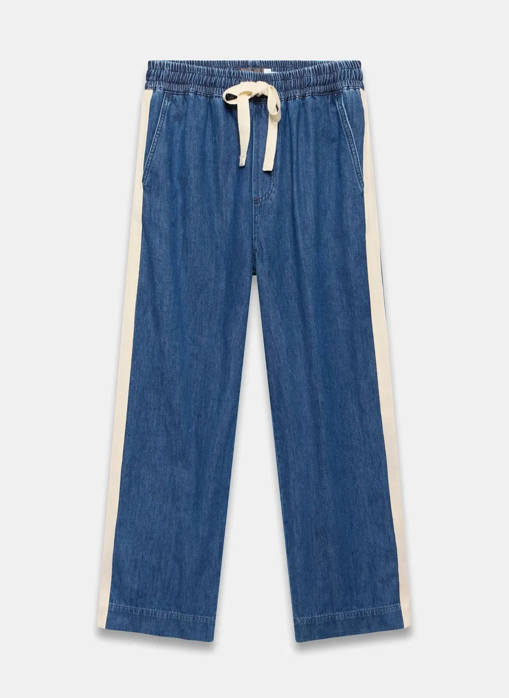Casual Style Tie Waist Side Stripe Wide Jeans