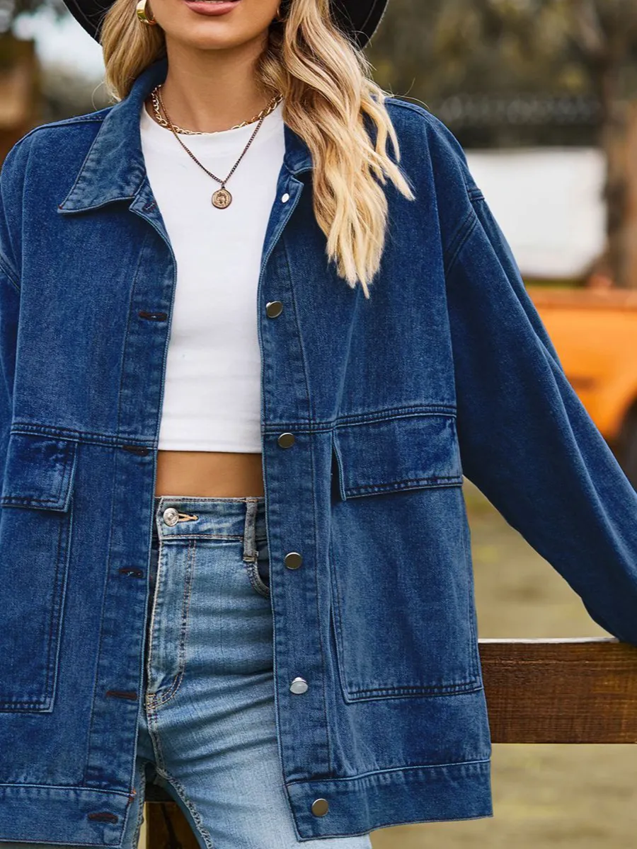 Drop-shoulder Denim Jacket with Pockets
