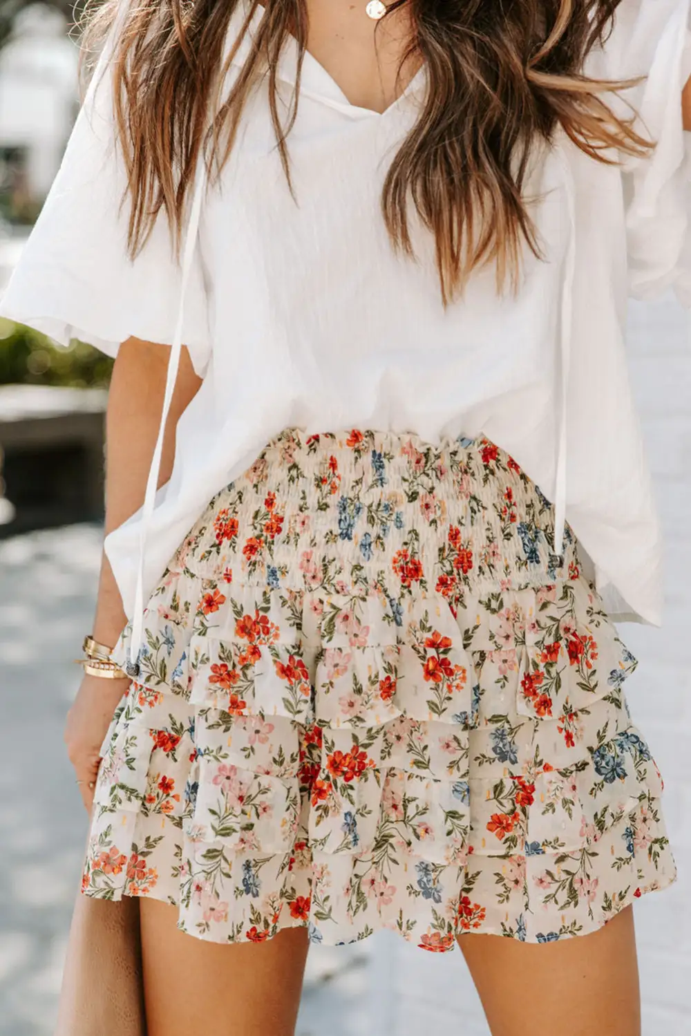 Modern Floral Ruffle High Waist Skirt