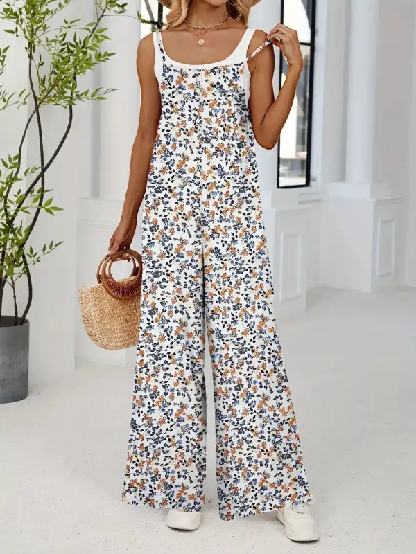 Modern Floral Wide Leg Jumpsuit