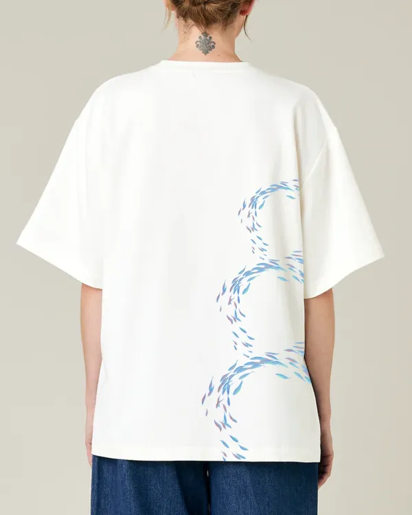 OFF WHITE COTTON JERSEY SHORT DROP SLEEVE TOP