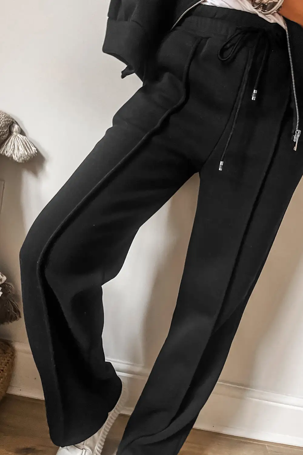 Seamed Zipper Jacket and Drawstring Rise Pants Set