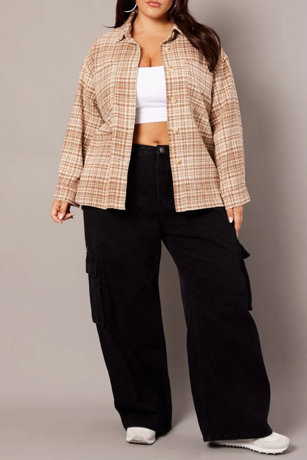 Beige Casual Plaid Blazer