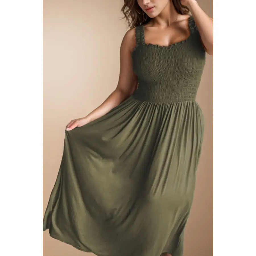 Plus Size Smocked Square Neck Maxi Dress