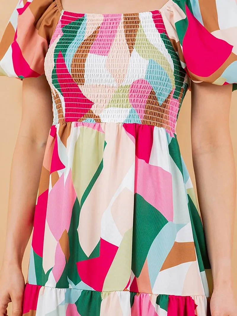 Square Patchwork Short-Dleeved Dress