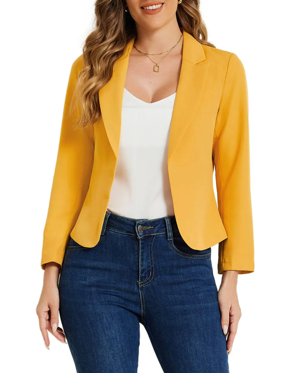 Open Front Crop Suit Blazer Jacket