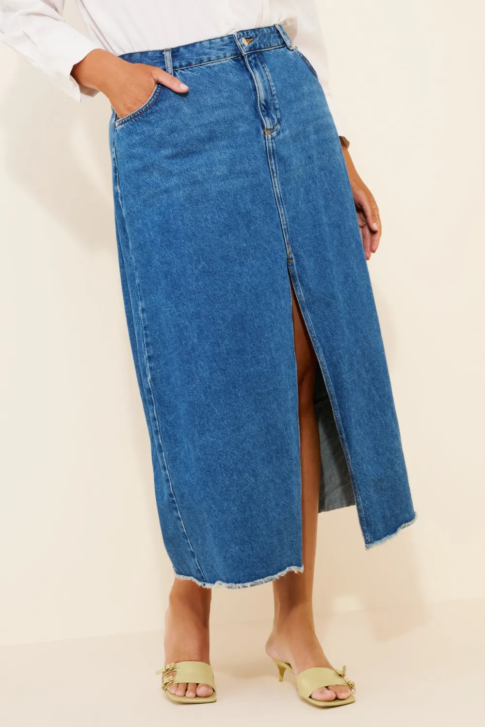 Front-Slit Denim Skirt