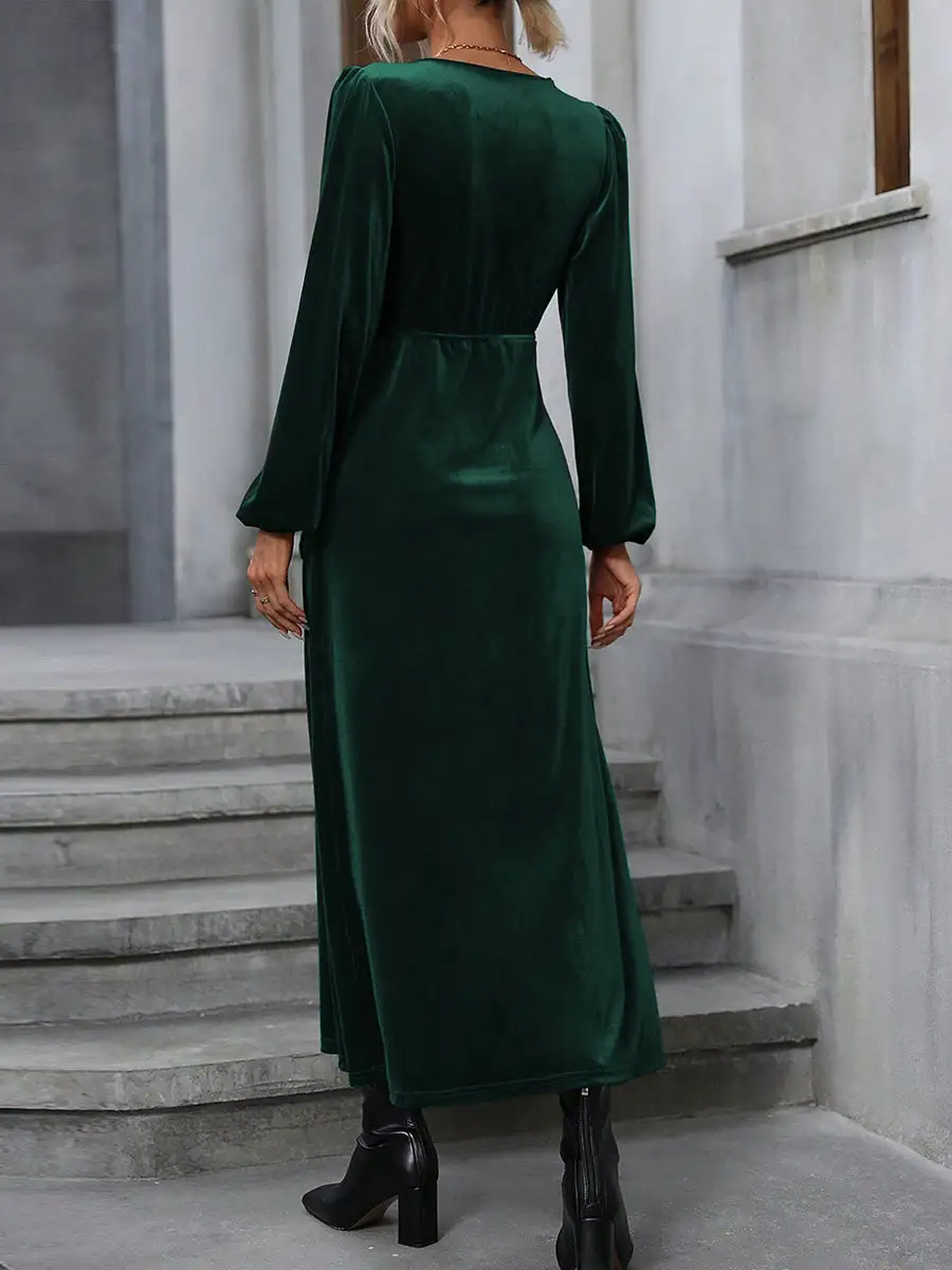 Side Long Neck Maxi Dress