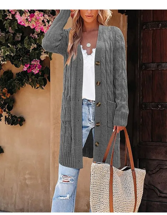 Women Yarn/Wool Yarn Plain Long Sleeve Comfy Casual Cardigan