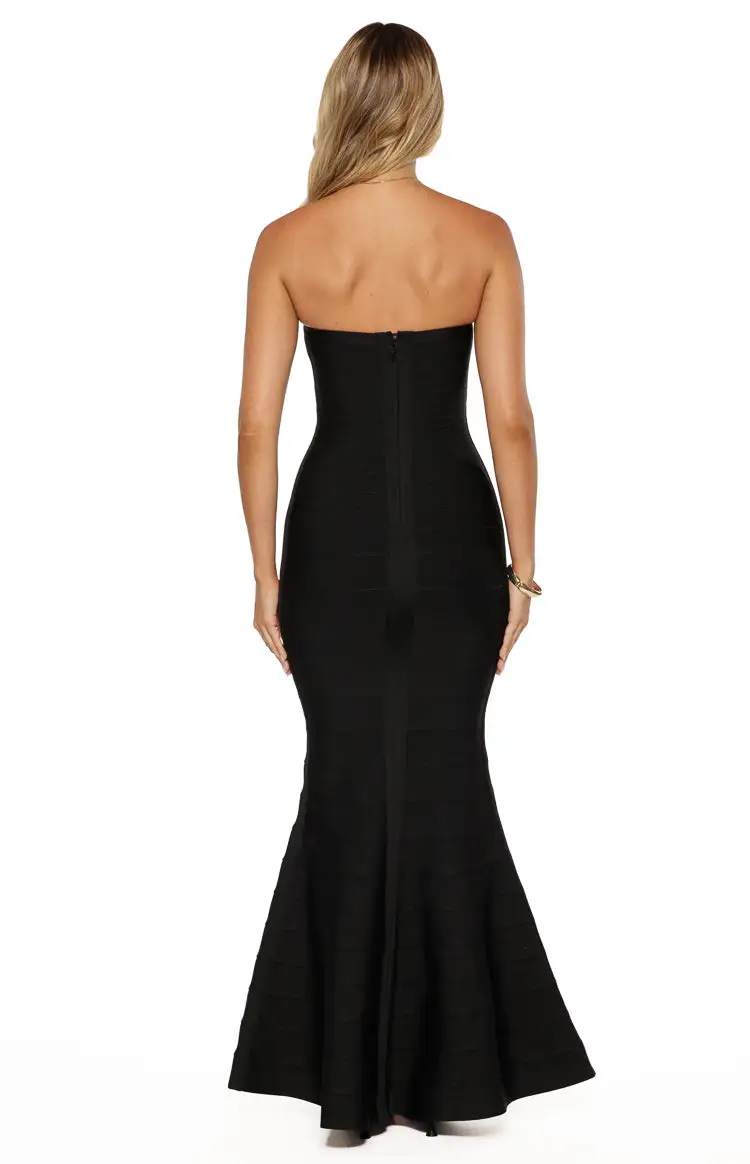 Strapless Bodycon Flowy Maxi Dress