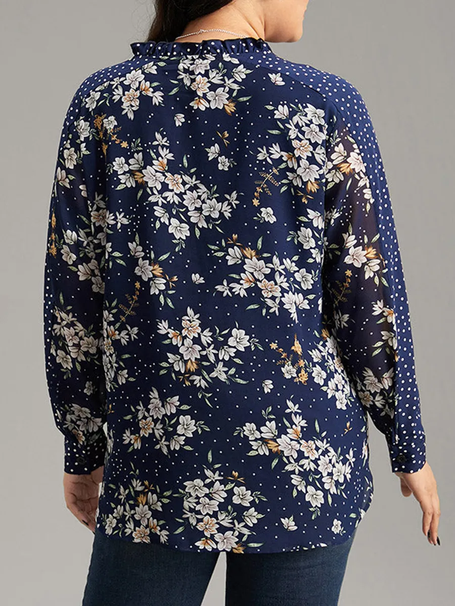 Elegant Senior Floral Long-Sleeved Shirt