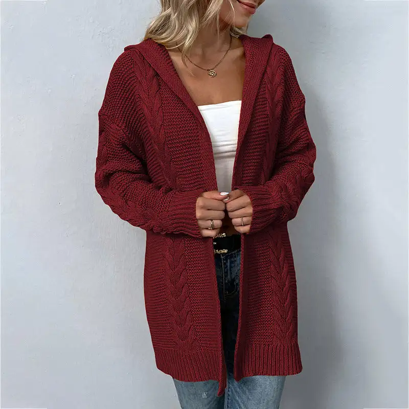 Women's Solid Color Hooded Cardigan Sweater in 3 Colors S-XL