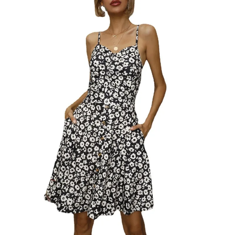 Sexy suspender dress spring and summer new large size printed floral short skirt