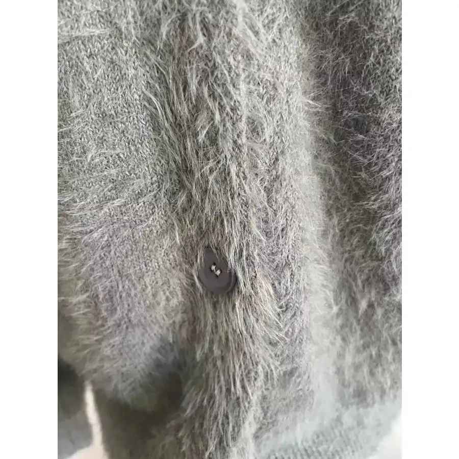 V Neck Button Down Fuzzy Knit Mohair Cardigan