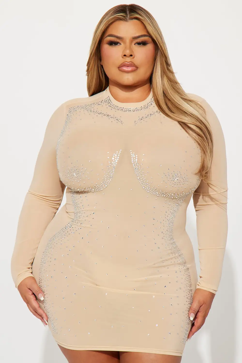 Aaliyah Embellished Mini Dress - Mocha