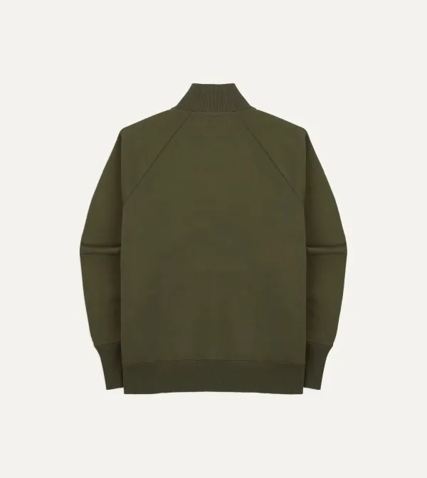 Khaki Green Cotton Quarter Zip Sweatshirt Plain
