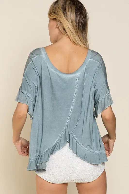 Peek-a-boo Ruffle Overlay Knit Top | URBAN ECHO SHOP