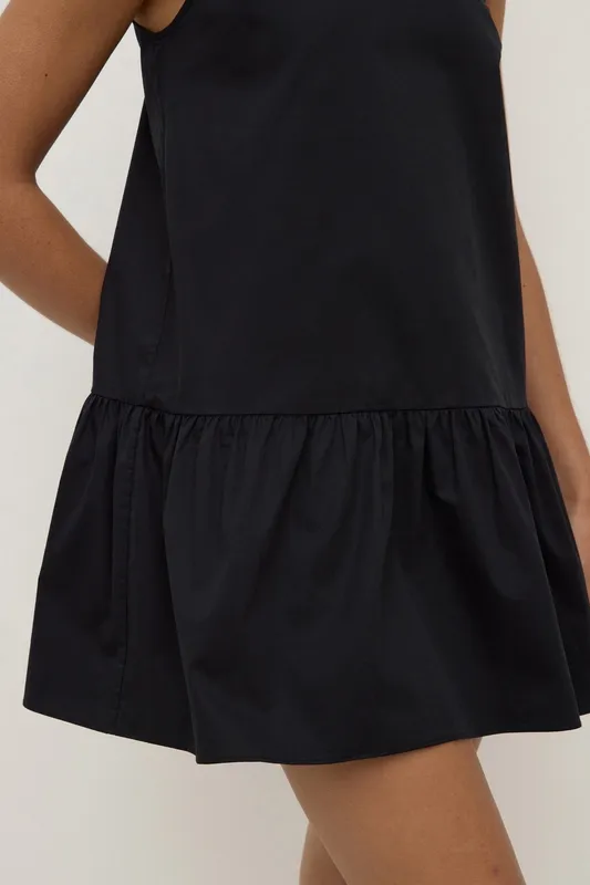 Black High-Neck Cotton Mini Dress