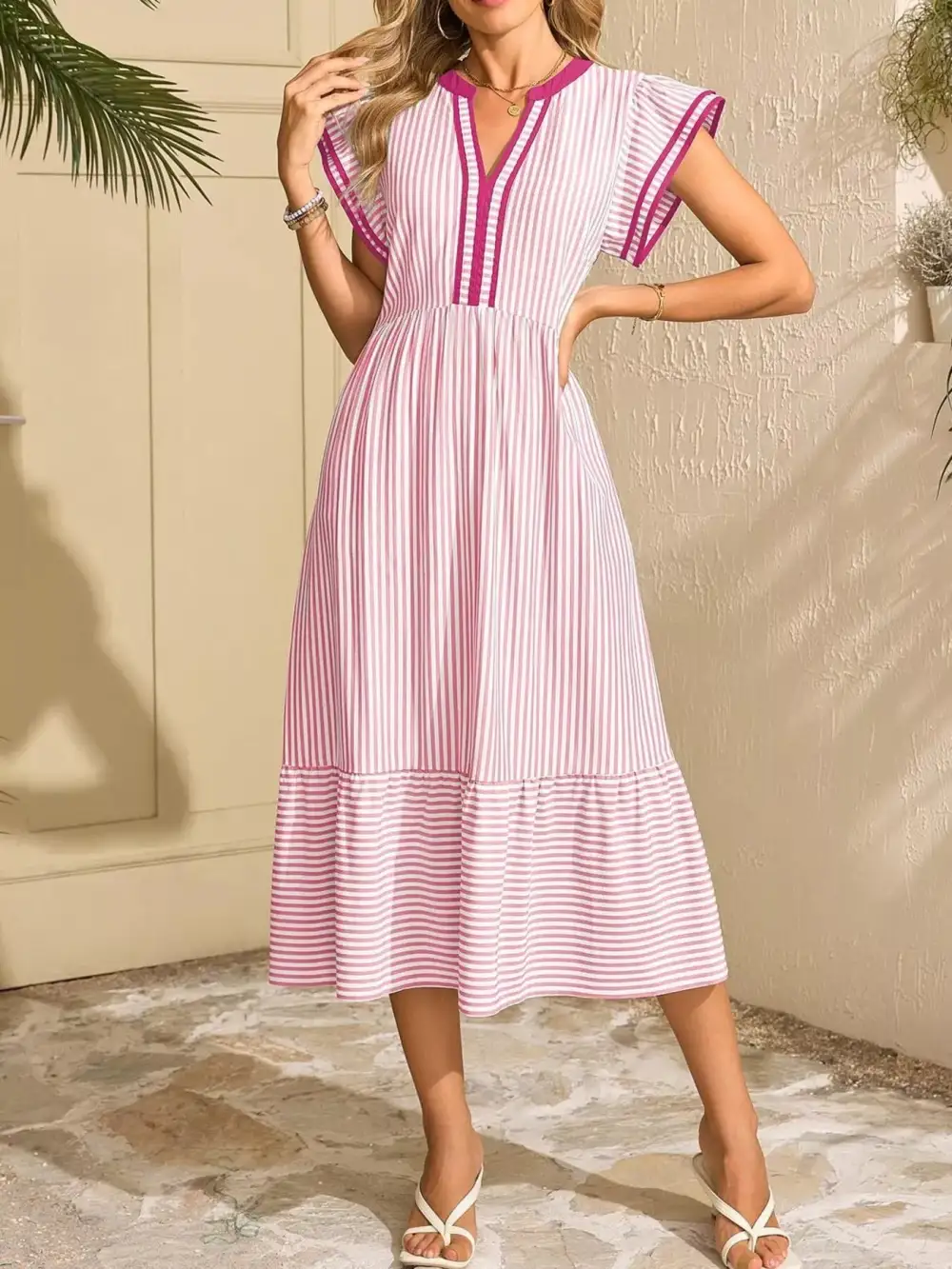 Striped Ruffle Dress Casual