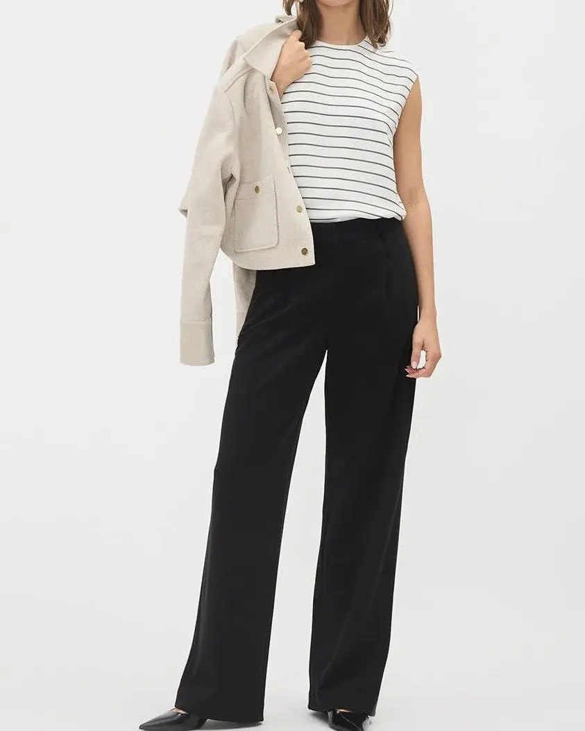 Black Knit High-Rise Long-Wide-Leg Pant