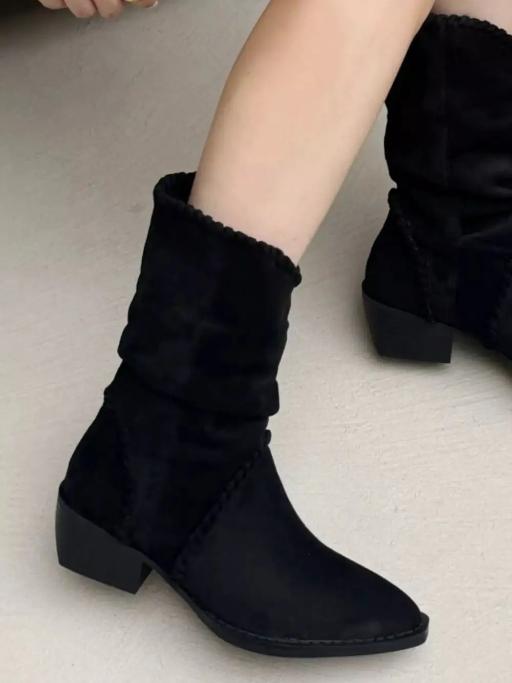 Printed Street Pointed-Toe Block-Heel Boots