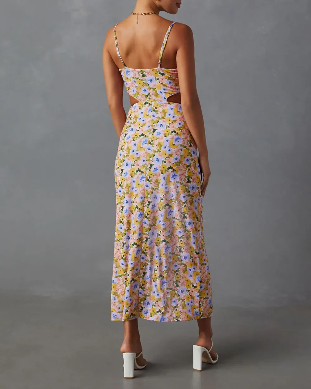 Cutout Floral Print Midi Dress