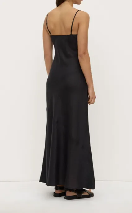 Black Linen Bias-Cut Slip Dress